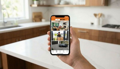 Alarm.com app showing saved camera recordings from multiple feeds