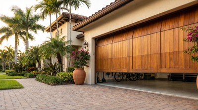 Modern garage door of a Florida home with smart opener