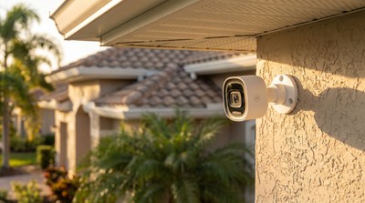 Outdoor security camera mounted on a Florida home
