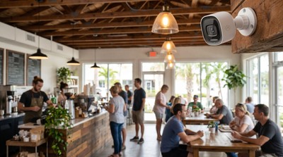 Security camera observing customer foot traffic in a Sarasota cafe