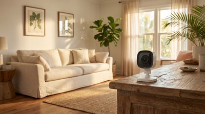 Indoor security camera in a modern Florida home