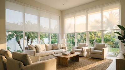 Smart home control panel in a modern Florida living room