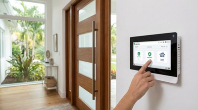 2GIG Edge touch screen security panel mounted on wall in a Florida home