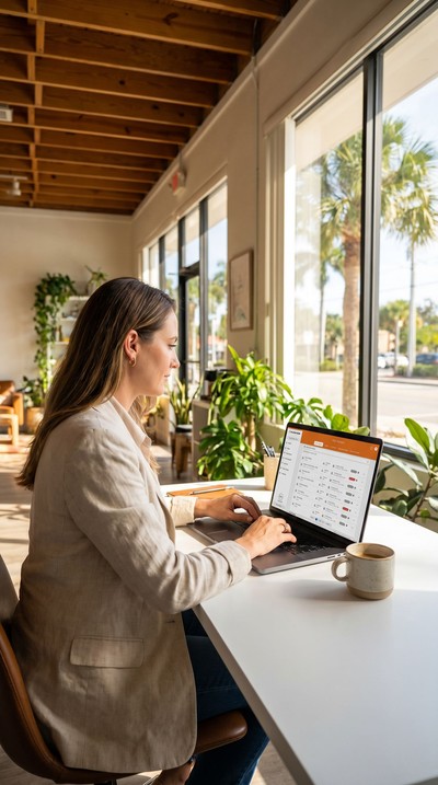Operations manager managing user permissions across locations from a laptop