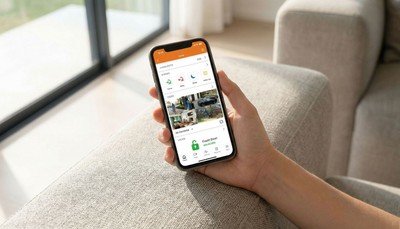 Alarm.com app showing doorbell camera live feed with two-way audio