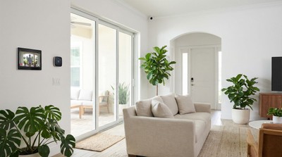 Commercial security system with cameras, access control, and monitoring displays in a Florida business